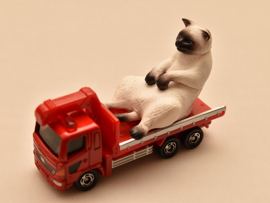 消防車に乗った猫のフィギュア